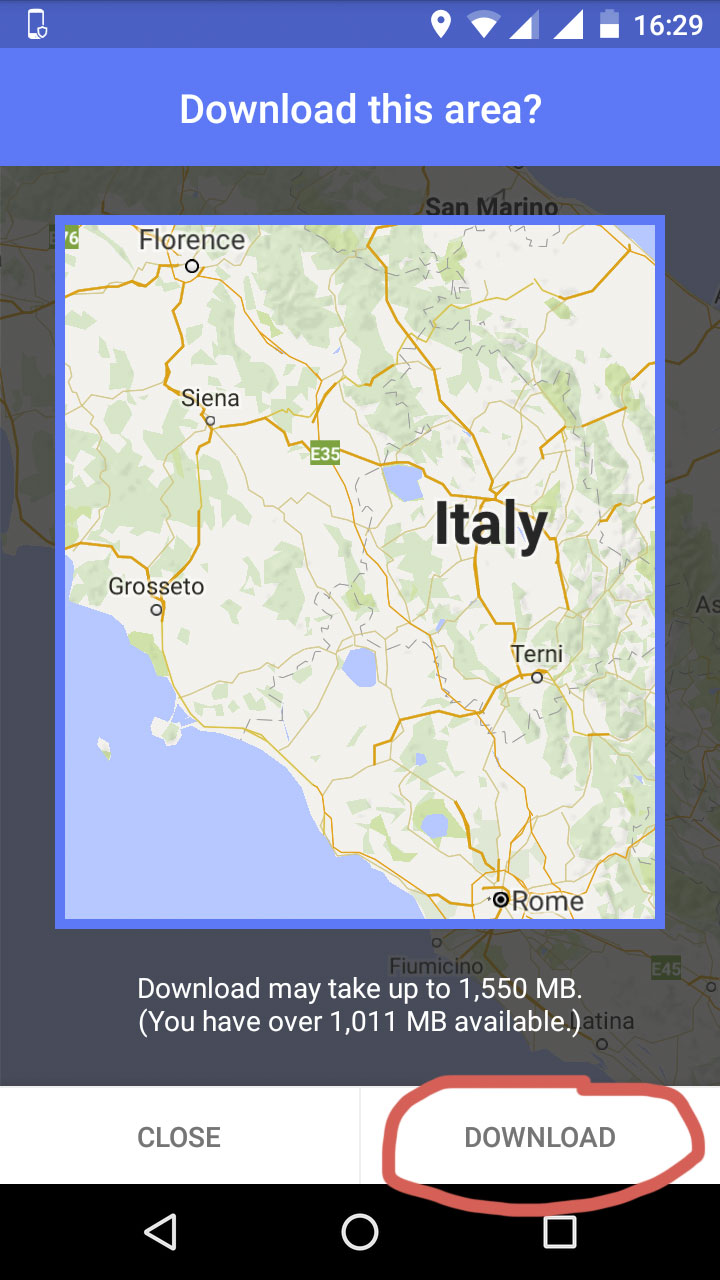 traveling to italy with google offline maps